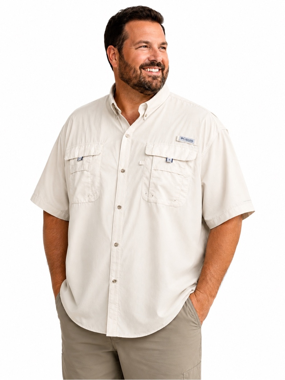 Columbia Men's Short Sleeve Button-Down Shirt in Light Khaki